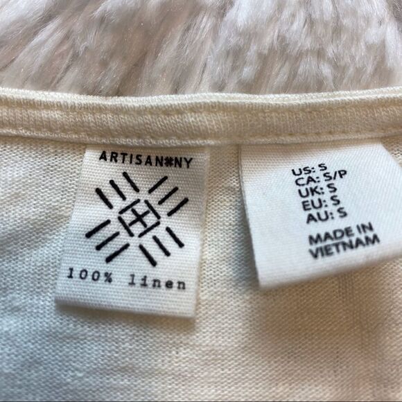 Artisan NY Pale Yellow 100% Linen Short Sleeve Top Size Small - Picture 4 of 8